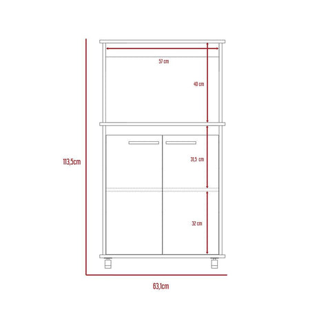 Mueble Microondas Mancheter Blanco 63.1x113.5cm con Dos Puertas y con Rodachines - Muebles Organizadores | Bylmo