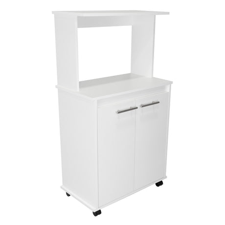 Mueble Microondas Mancheter Blanco 63.1x113.5cm con Dos Puertas y con Rodachines - Muebles Organizadores | Bylmo