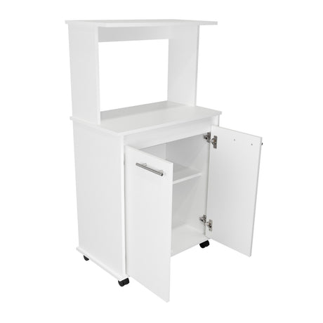 Mueble Microondas Mancheter Blanco 63.1x113.5cm con Dos Puertas y con Rodachines - Muebles Organizadores | Bylmo