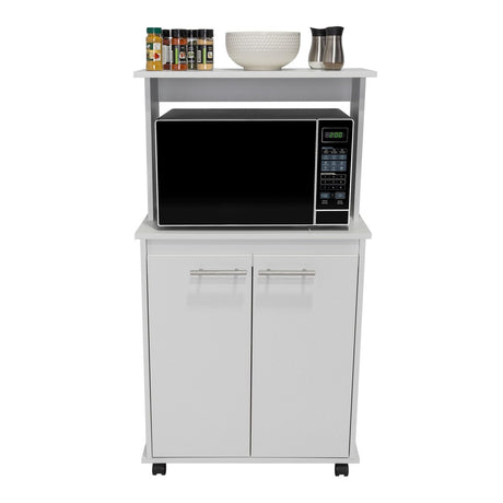 Mueble Microondas Mancheter Blanco 63.1x113.5cm con Dos Puertas y con Rodachines - Muebles Organizadores | Bylmo