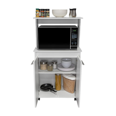 Mueble Microondas Mancheter Blanco 63.1x113.5cm con Dos Puertas y con Rodachines - Muebles Organizadores | Bylmo