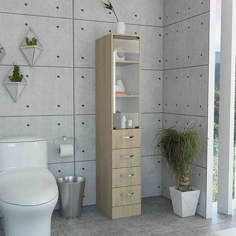 Torre de Baño Vanguard Rovere 30.4x173.45cm con Cuatro Cajones y con Dos Entrepaños - Gabinetes | Bylmo