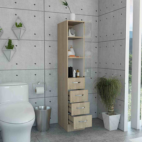 Torre de Baño Vanguard Rovere 30.4x173.45cm con Cuatro Cajones y con Dos Entrepaños - Gabinetes | Bylmo