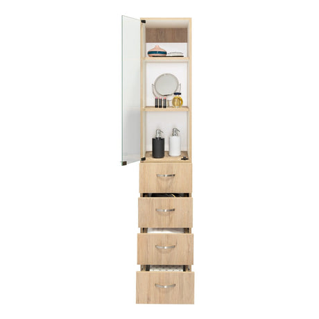 Torre de Baño Vanguard Rovere 30.4x173.45cm con Cuatro Cajones y con Dos Entrepaños - Gabinetes | Bylmo