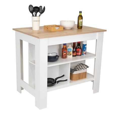 Mueble Auxiliar de Cocina Cala Blanco y Duna 103x90cm con Dos Entrepaños y con Tres Comportamientos - Muebles Organizadores | Bylmo