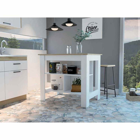 Mueble Auxiliar de Cocina Cala Blanco y Duna 103x90cm con Dos Entrepaños y con Tres Comportamientos - Muebles Organizadores | Bylmo