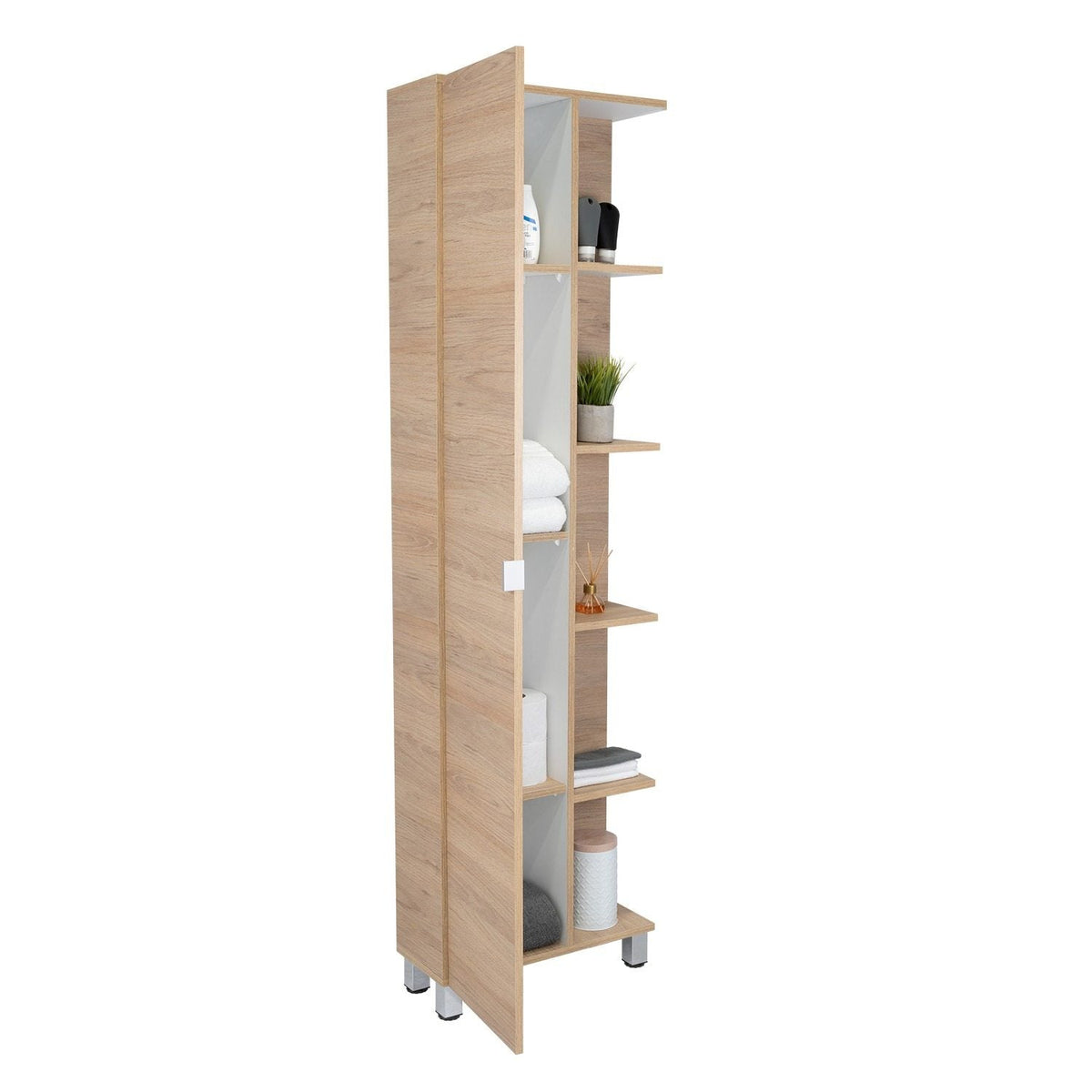 Optimizador de Baño Bath Rovere y Blanco 51.2x178.1cm sin Cajones y con Cuatro Entrepaños