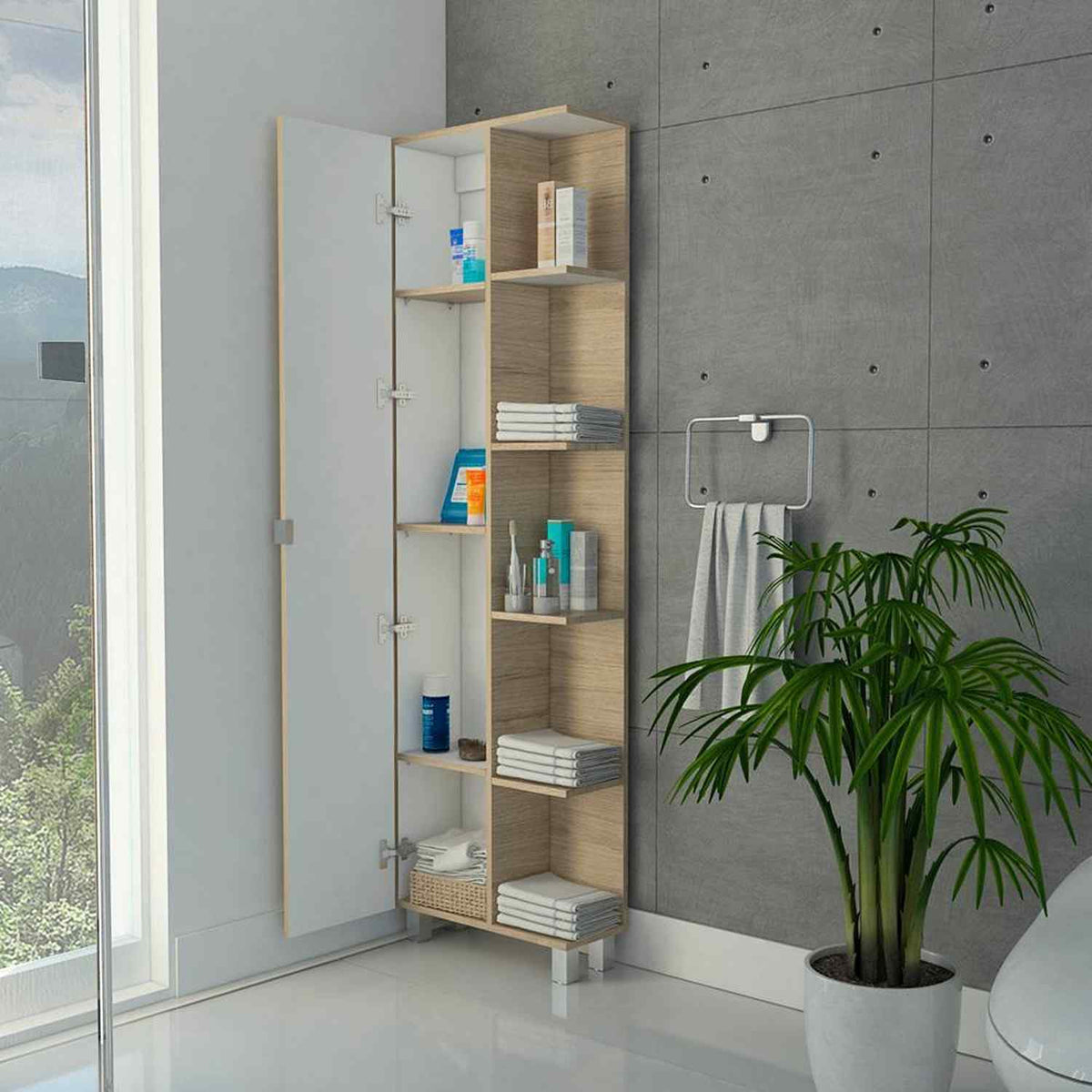 Optimizador de Baño Bath Rovere y Blanco 51.2x178.1cm sin Cajones y con Cuatro Entrepaños