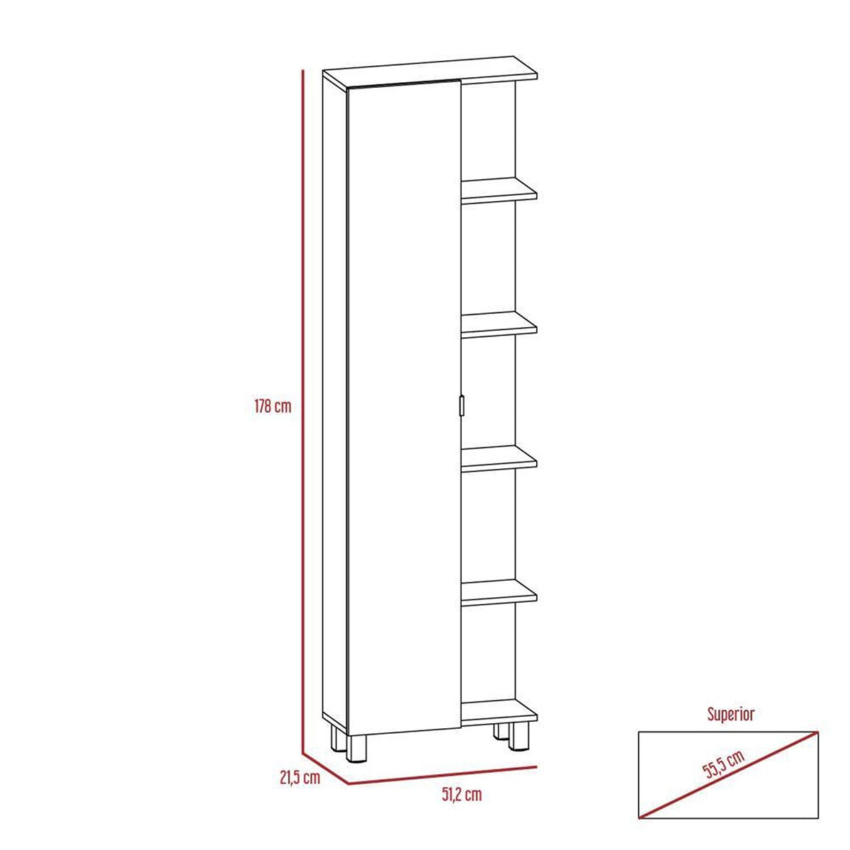 Optimizador de Baño Bath Rovere y Blanco 51.2x178.1cm sin Cajones y con Cuatro Entrepaños