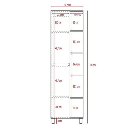 Optimizador de Baño Bath Rovere y Blanco 51.2x178.1cm sin Cajones y con Cuatro Entrepaños