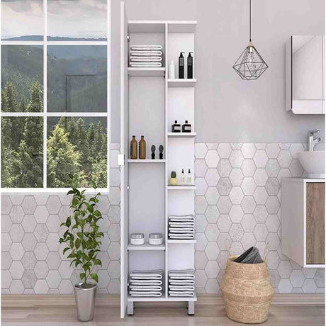Mueble para Baño Esquinero Urano Blanco 51.2x158cm sin Cajones y con Cuatro Entrepaños - Gabinetes | Bylmo