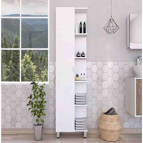 Mueble para Baño Esquinero Urano Blanco 51.2x158cm sin Cajones y con Cuatro Entrepaños - Gabinetes | Bylmo