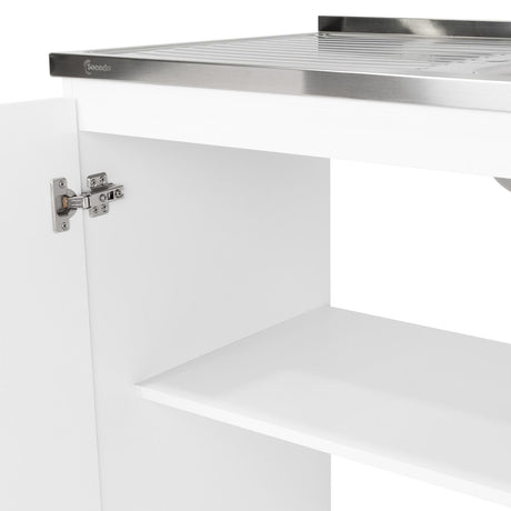 Mueble Inferior Napoles Blanco 100x90cm con Mesón de Acero Inoxidable y con Pozuelo Lado Derecho - Cocinas | Bylmo