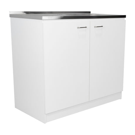 Mueble Inferior Napoles Blanco 100x90cm con Mesón de Acero Inoxidable y con Pozuelo Lado Derecho - Cocinas | Bylmo