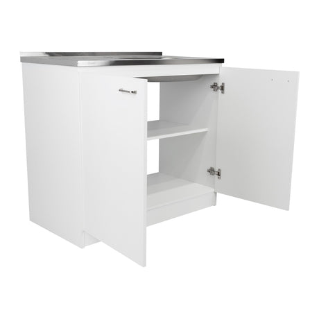 Mueble Inferior Napoles Blanco 100x90cm con Mesón de Acero Inoxidable y con Pozuelo Lado Derecho - Cocinas | Bylmo