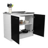 Mueble Inferior Napoles Wengue y Blanco 100x90cm con Mesón de Acero Inoxidable y con Pozuelo Lado Derecho - Cocinas | Bylmo