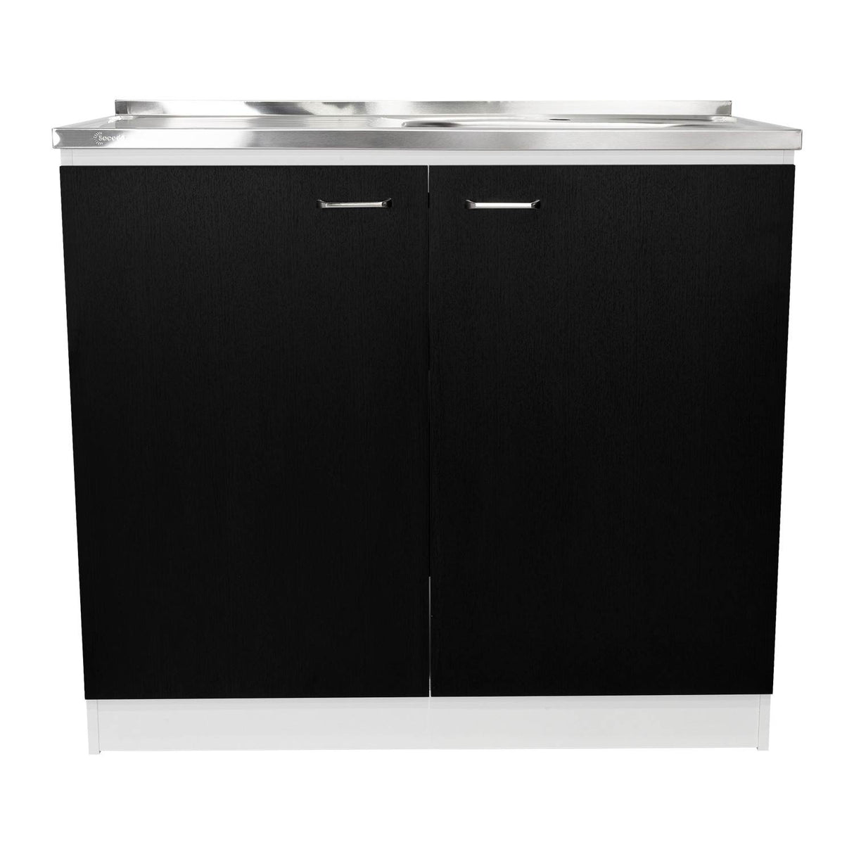 Mueble Inferior Napoles Wengue y Blanco 100x90cm con Mesón de Acero Inoxidable y con Pozuelo Lado Derecho - Cocinas | Bylmo