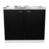 Mueble Inferior Napoles Wengue y Blanco 100x90cm con Mesón de Acero Inoxidable y con Pozuelo Lado Derecho - Cocinas | Bylmo