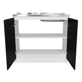 Mueble Inferior Napoles Wengue y Blanco 100x90cm con Mesón de Acero Inoxidable y con Pozuelo Lado Derecho - Cocinas | Bylmo