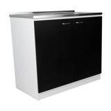 Mueble Inferior Napoles Wengue y Blanco 100x90cm con Mesón de Acero Inoxidable y con Pozuelo Lado Derecho - Cocinas | Bylmo