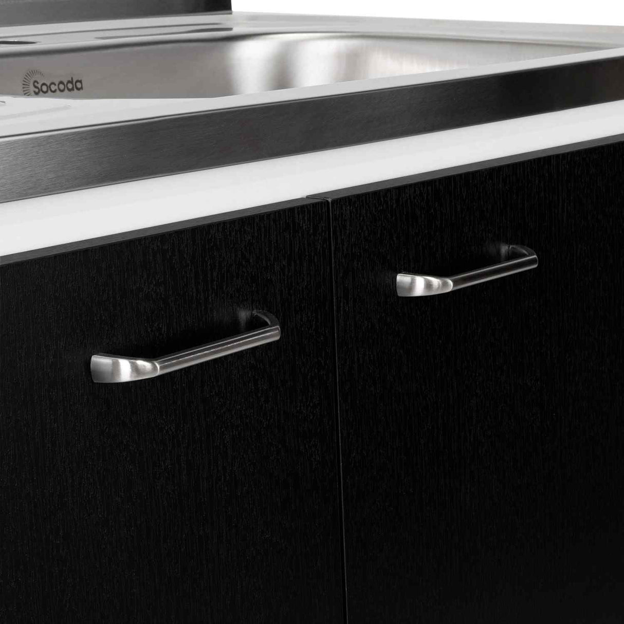 Mueble Inferior Napoles Wengue y Blanco 100x90cm con Mesón de Acero Inoxidable y con Pozuelo Lado Derecho - Cocinas | Bylmo