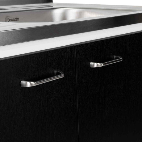 Mueble Inferior Napoles Wengue y Blanco 100x90cm con Mesón de Acero Inoxidable y con Pozuelo Lado Derecho - Cocinas | Bylmo