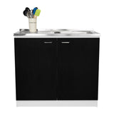 Mueble Inferior Napoles Wengue y Blanco 100x90cm con Mesón de Acero Inoxidable y con Pozuelo Lado Derecho - Cocinas | Bylmo