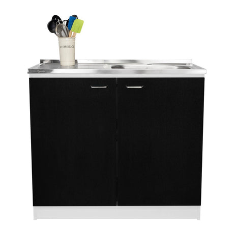 Mueble Inferior Napoles Wengue y Blanco 100x90cm con Mesón de Acero Inoxidable y con Pozuelo Lado Derecho - Cocinas | Bylmo