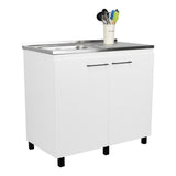 Mueble Inferior Napoles Blanco 100x89cm con Mesón de Acero Inoxidable y con Pozuelo Lado Izquierdo - Muebles Inferiores | Bylmo