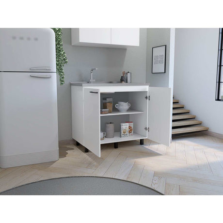 Mueble Inferior Napoles Blanco 100x89cm con Mesón de Acero Inoxidable y con Pozuelo Lado Izquierdo - Muebles Inferiores | Bylmo