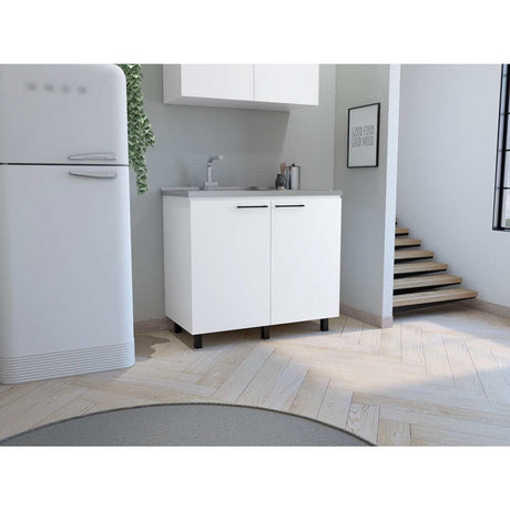 Mueble Inferior Napoles Blanco 100x89cm con Mesón de Acero Inoxidable y con Pozuelo Lado Izquierdo - Muebles Inferiores | Bylmo