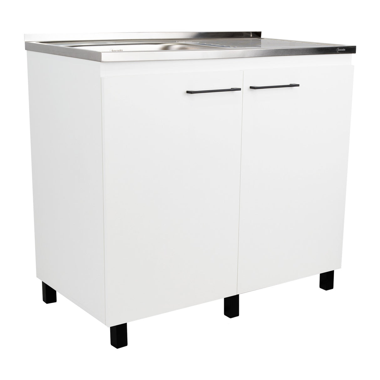 Mueble Inferior Napoles Blanco 100x89cm con Mesón de Acero Inoxidable y con Pozuelo Lado Izquierdo - Muebles Inferiores | Bylmo