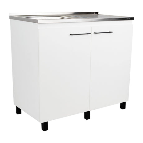 Mueble Inferior Napoles Blanco 100x89cm con Mesón de Acero Inoxidable y con Pozuelo Lado Izquierdo - Muebles Inferiores | Bylmo