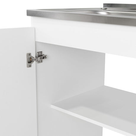 Mueble Inferior Napoles Blanco 100x89cm con Mesón de Acero Inoxidable y con Pozuelo Lado Izquierdo - Muebles Inferiores | Bylmo