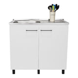 Mueble Inferior Napoles Blanco 100x89cm con Mesón de Acero Inoxidable y con Pozuelo Lado Izquierdo - Muebles Inferiores | Bylmo