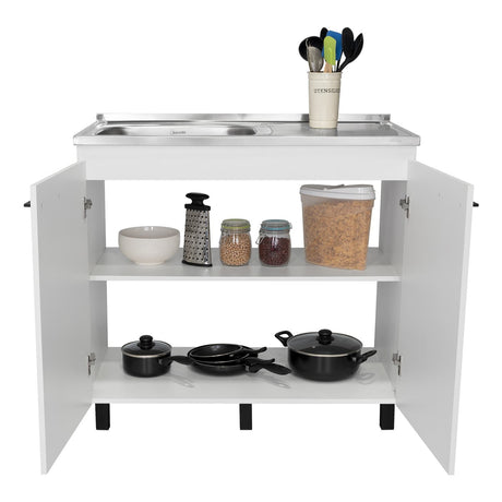 Mueble Inferior Napoles Blanco 100x89cm con Mesón de Acero Inoxidable y con Pozuelo Lado Izquierdo - Muebles Inferiores | Bylmo