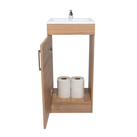 Mueble para Lavamanos Madrid Miel 40x88cm Individual con Lavamanos con Una Puerta - Gabinetes | Bylmo