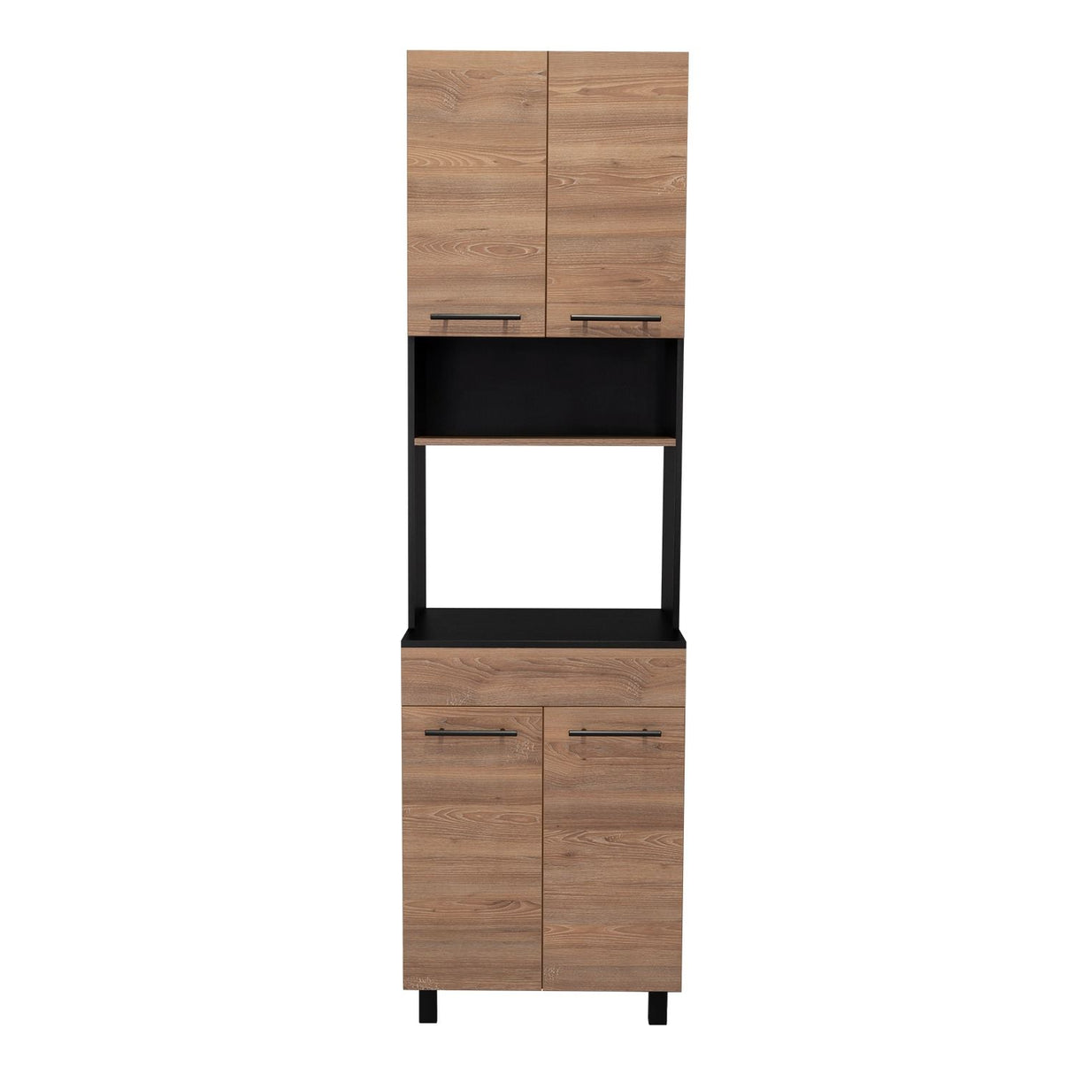 Mueble Microondas Luna Miel y Wengue 60 cm con Cuatro Puertas y Entrepaño - Muebles Organizadores | Bylmo