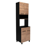 Mueble Microondas Luna Miel y Wengue 60 cm con Cuatro Puertas y Entrepaño - Muebles Organizadores | Bylmo