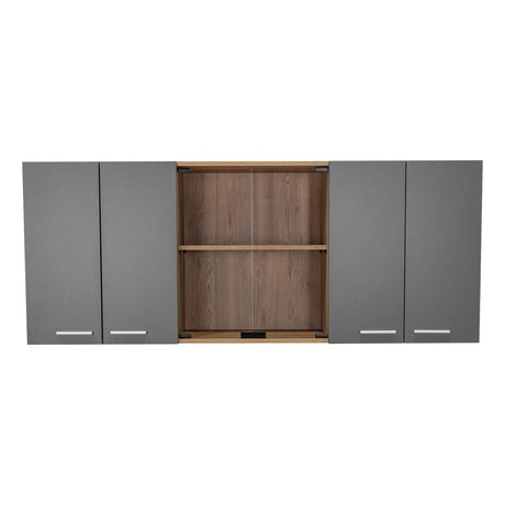 Mueble Superior de Cocina Miel y Plomo 150x60cm con Seis Puertas con Locero - Cocinas | Bylmo