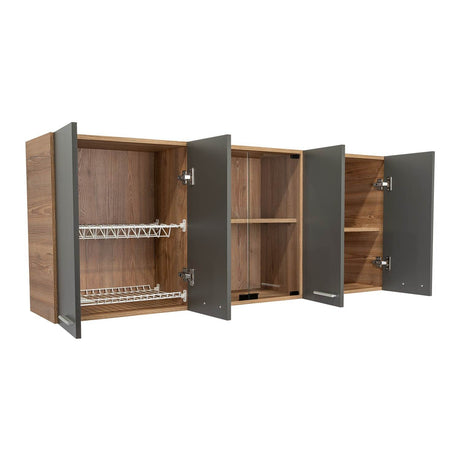 Mueble Superior de Cocina Miel y Plomo 150x60cm con Seis Puertas con Locero - Cocinas | Bylmo
