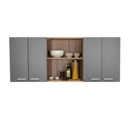 Mueble Superior de Cocina Miel y Plomo 150x60cm con Seis Puertas con Locero - Cocinas | Bylmo