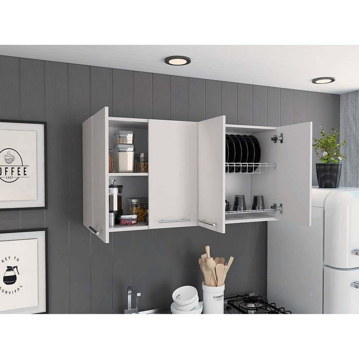 Mueble Superior de Cocina Blanco 120x60cm con Un Entrepaño y con Cuatro Puertas