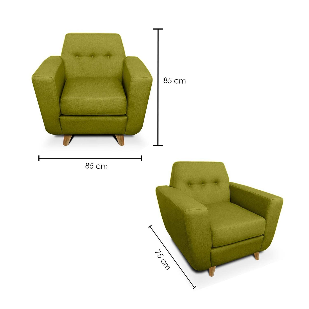 Poltrona Mouret Verde 85 cm de Tela sin Cojines Decorativos
