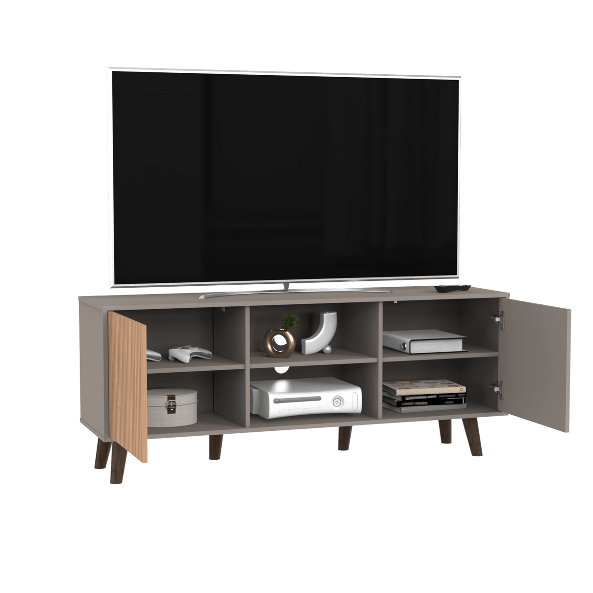 Rack de TV Funes Taupe 150x60cm para TV Hasta 65" Pulgadas con Seis Compartimientos - Muebles de TV | Bylmo