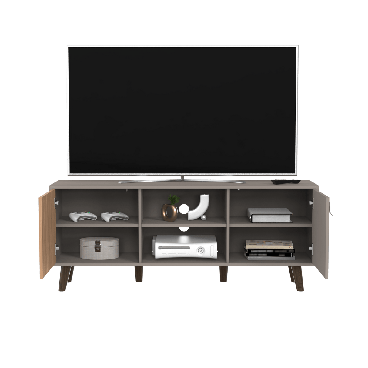 Rack de TV Funes Taupe 150x60cm para TV Hasta 65" Pulgadas con Seis Compartimientos - Muebles de TV | Bylmo