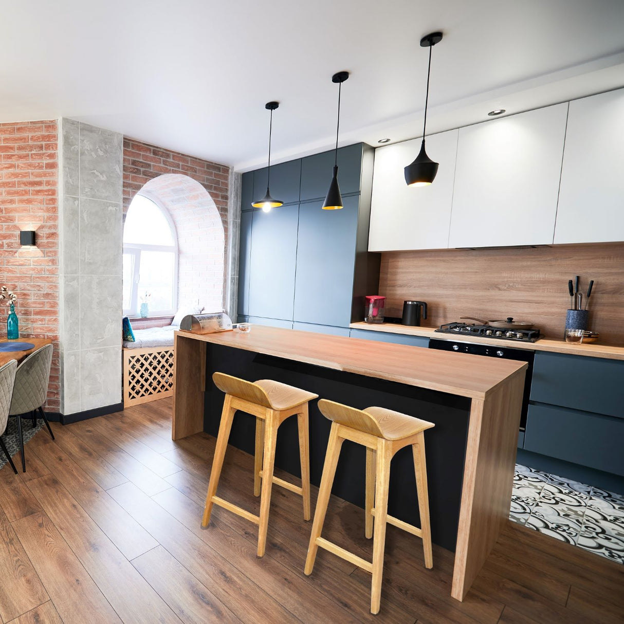 Set x 2 Sillas Bar Madrid Madera 43x70cm Asiento Cuadrado con Espaldar - Sillas y Butacos | Bylmo