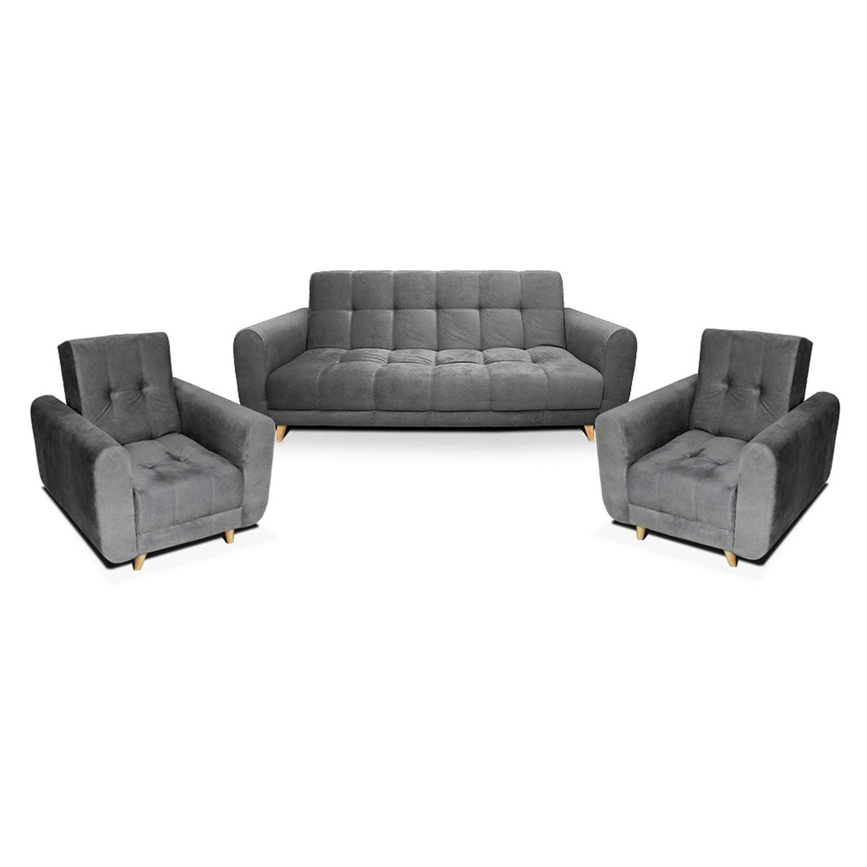 Sala Clic Clac Archer Gris 210 cm con Sofá de 3 Puestos y 2 Poltronas Reclinables