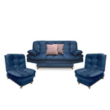 Sala Clic Clac Fendik Azul 210 cm con Sofá de 3 Puestos, 2 Poltronas Reclinables y Cojines Decorativos