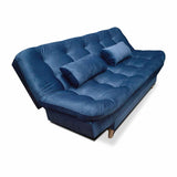 Sala Clic Clac Fendik Azul 210 cm con Sofá de 3 Puestos, 2 Poltronas Reclinables y Cojines Decorativos